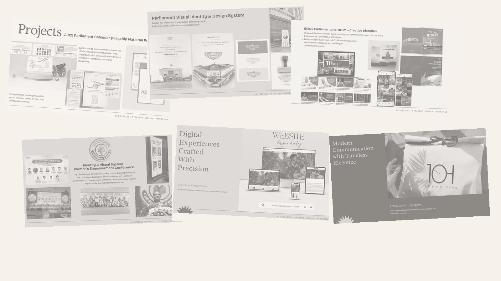 Selected Vigyata Niti work across public institutions, political communication, brand systems and digital experiences